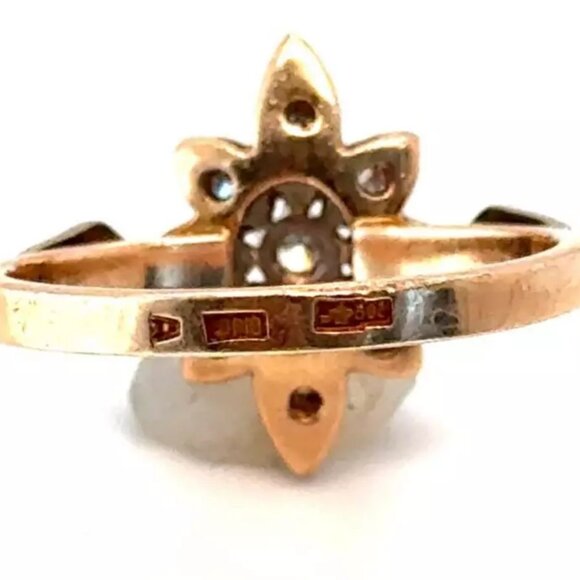 Antique Vintage Russian USSR Solid 14K Rose Pink White Gold Diamond Cluster Ring - Picture 13 of 15